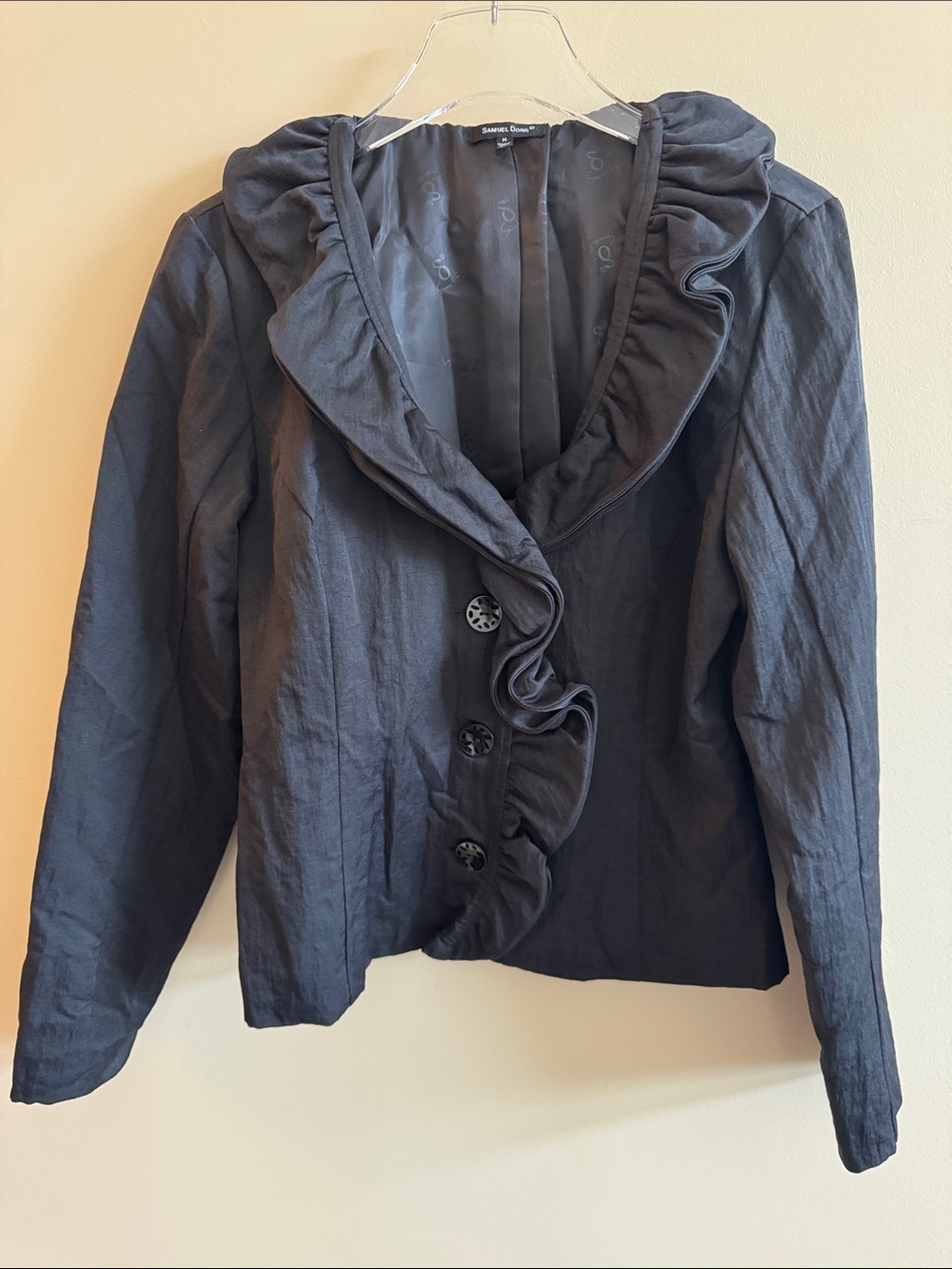 Samuel Dong Black Ruffle-Trim Blazer